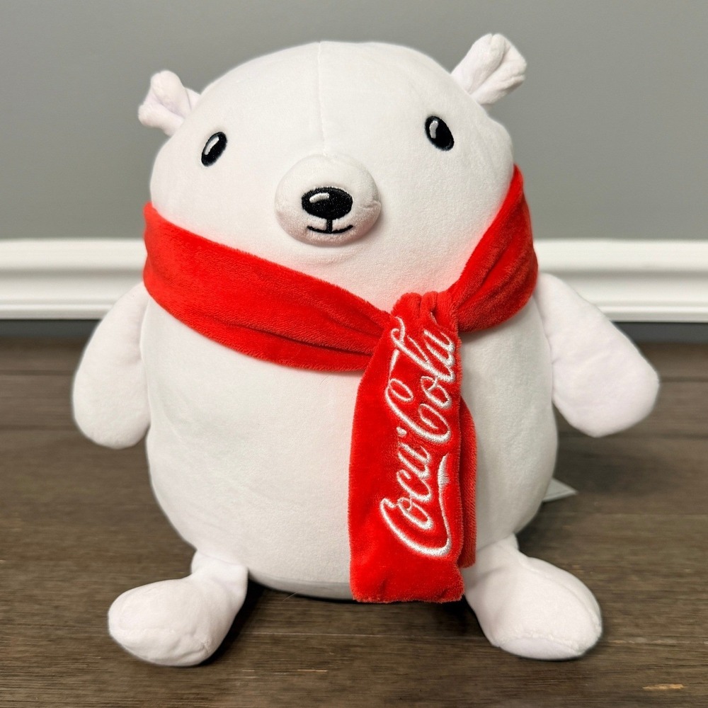 Coca Cola Polar Bear Plush Red Scarf Stuffed Animal Toy Basic Fun 9 inch White